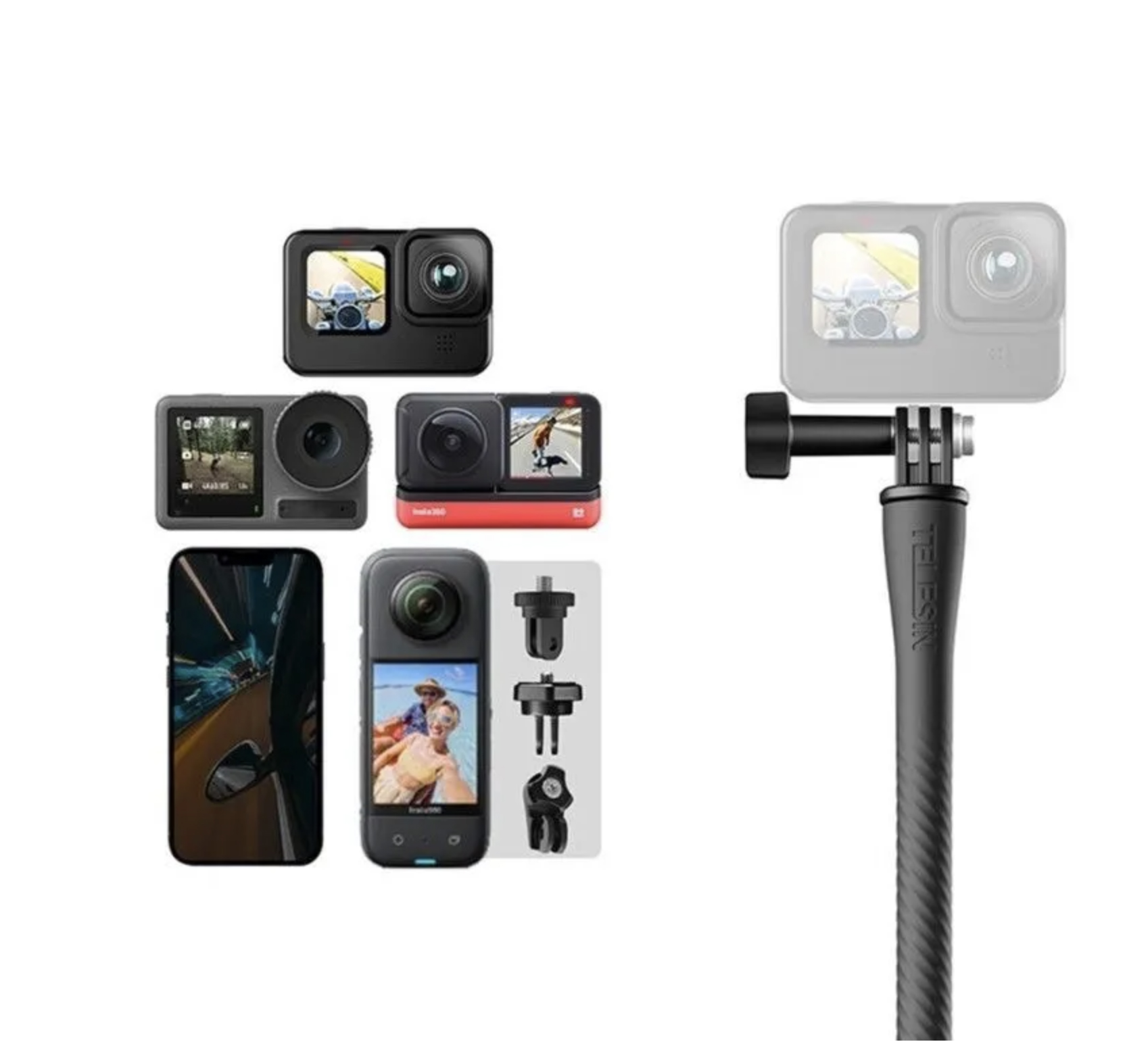 Гибкое крепление экшн-камер GoPro, OSMO, Insta360 (c держателем смартфона)